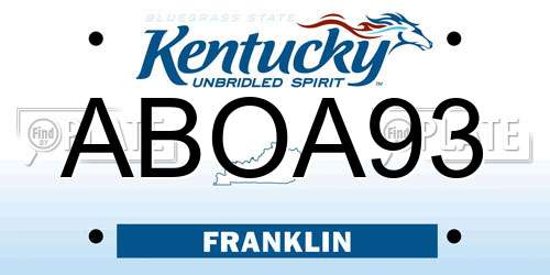 ABOA93 Kentucky License Plate