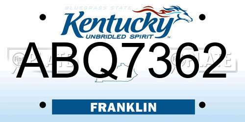 ABQ7362 Kentucky License Plate