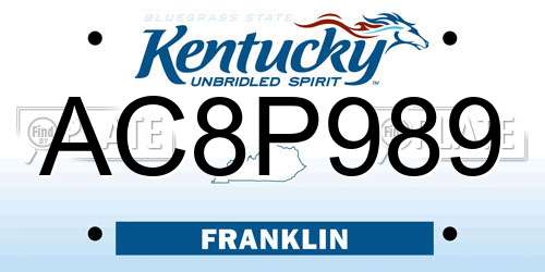 AC8P989 Kentucky License Plate