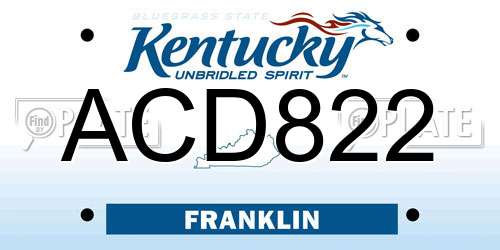 ACD822 Kentucky License Plate
