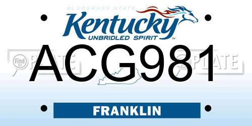 ACG981 Kentucky License Plate