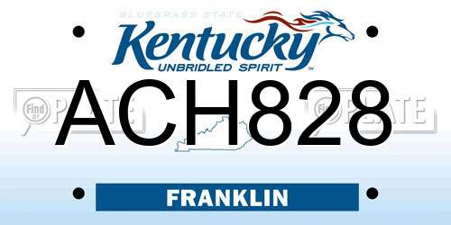 ACH828 Kentucky License Plate