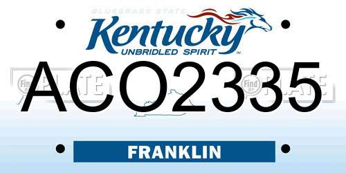 ACO2335 Kentucky License Plate