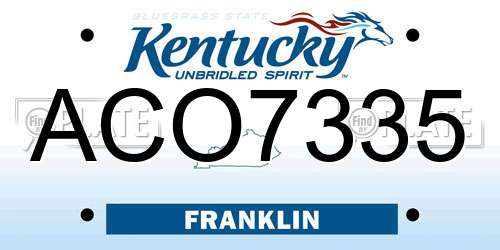 ACO7335 Kentucky License Plate
