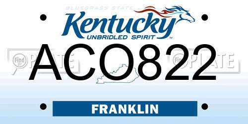 ACO822 Kentucky License Plate