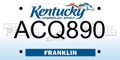 ACQ890 Kentucky License Plate