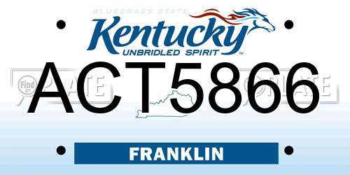 ACT5866 Kentucky License Plate