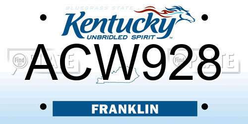 ACW928 Kentucky License Plate