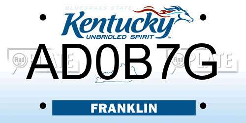 AD0B7G Kentucky License Plate
