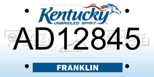 AD12845 Kentucky License Plate