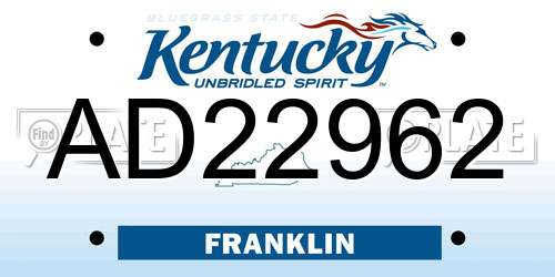 AD22962 Kentucky License Plate