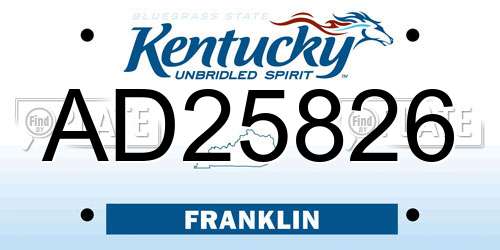 AD25826 Kentucky License Plate