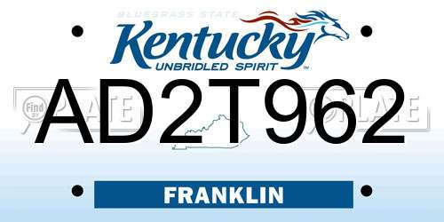 AD2T962 Kentucky License Plate