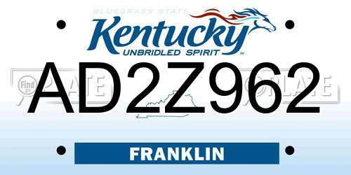 AD2Z962 Kentucky License Plate