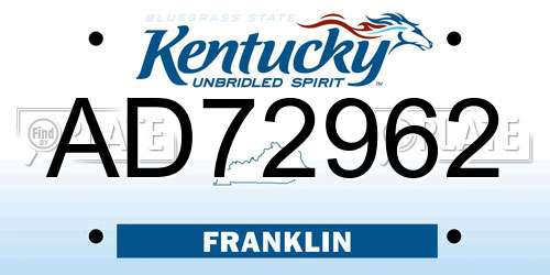 AD72962 Kentucky License Plate