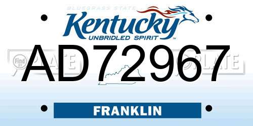 AD72967 Kentucky License Plate