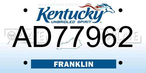 AD77962 Kentucky License Plate