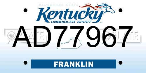 AD77967 Kentucky License Plate