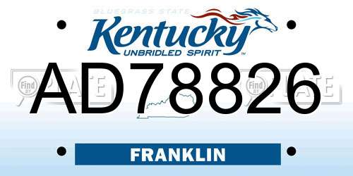 AD78826 Kentucky License Plate