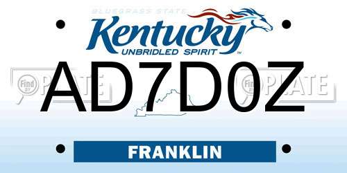 AD7D0Z Kentucky License Plate