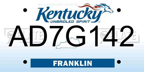 AD7G142 Kentucky License Plate