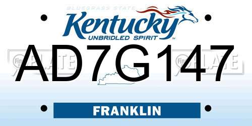 AD7G147 Kentucky License Plate