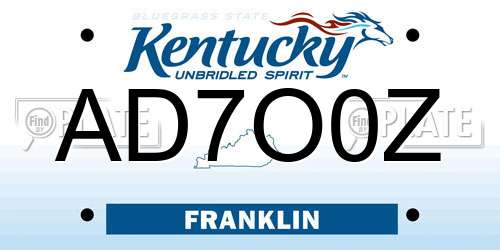 AD7O0Z Kentucky License Plate