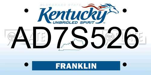 AD7S526 Kentucky License Plate