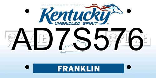 AD7S576 Kentucky License Plate