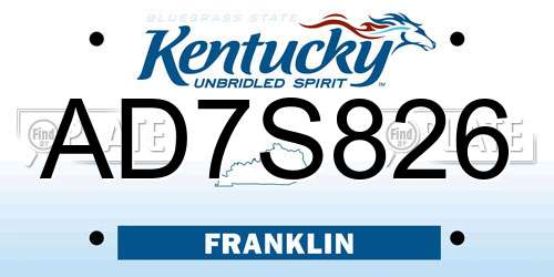 AD7S826 Kentucky License Plate