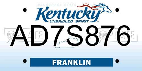 AD7S876 Kentucky License Plate