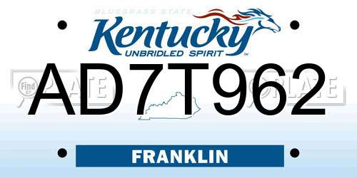 AD7T962 Kentucky License Plate