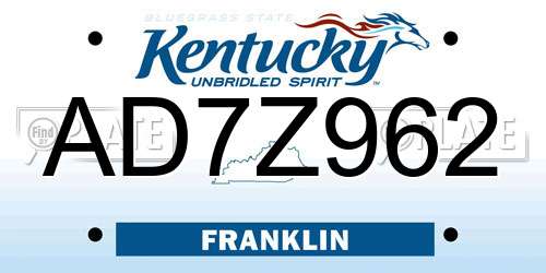 AD7Z962 Kentucky License Plate