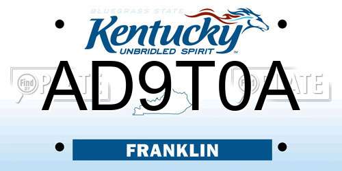 AD9T0A Kentucky License Plate