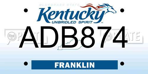 ADB874 Kentucky License Plate
