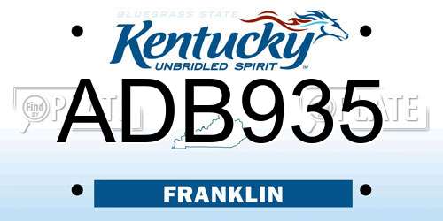 ADB935 Kentucky License Plate