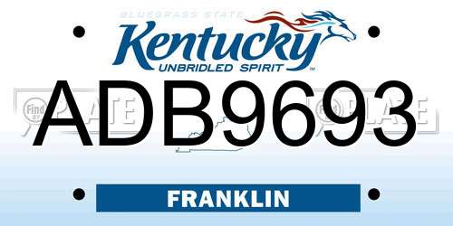 ADB9693 Kentucky License Plate
