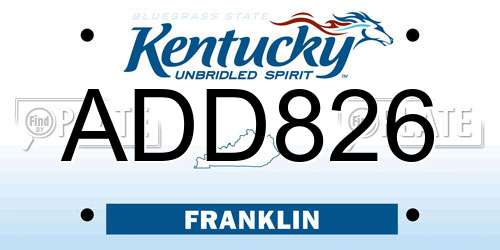 ADD826 Kentucky License Plate