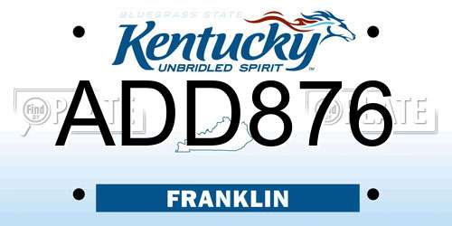 ADD876 Kentucky License Plate