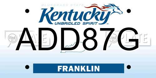 ADD87G Kentucky License Plate