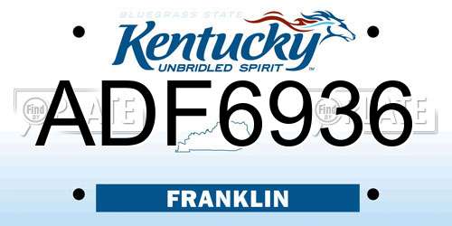 ADF6936 Kentucky License Plate