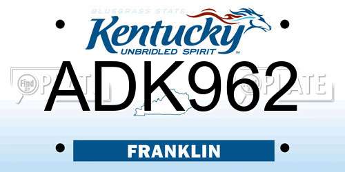ADK962 Kentucky License Plate