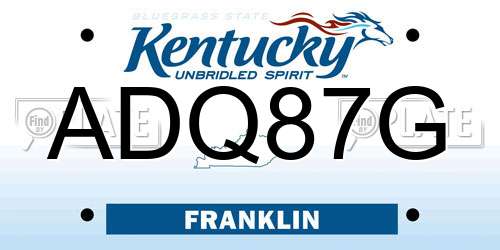 ADQ87G Kentucky License Plate