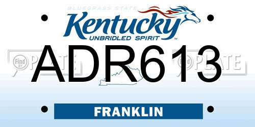ADR613 Kentucky License Plate