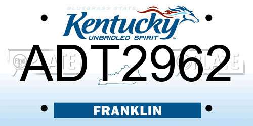 ADT2962 Kentucky License Plate