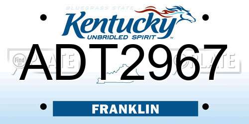 ADT2967 Kentucky License Plate
