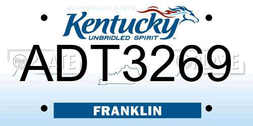 ADT3269 Kentucky License Plate