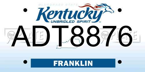 ADT8876 Kentucky License Plate