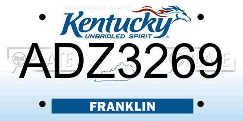 ADZ3269 Kentucky License Plate