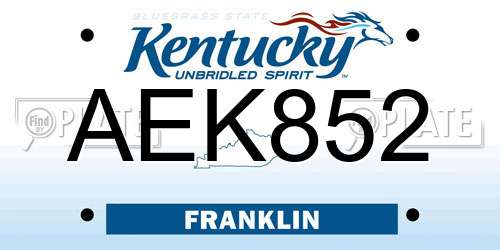 AEK852 Kentucky License Plate